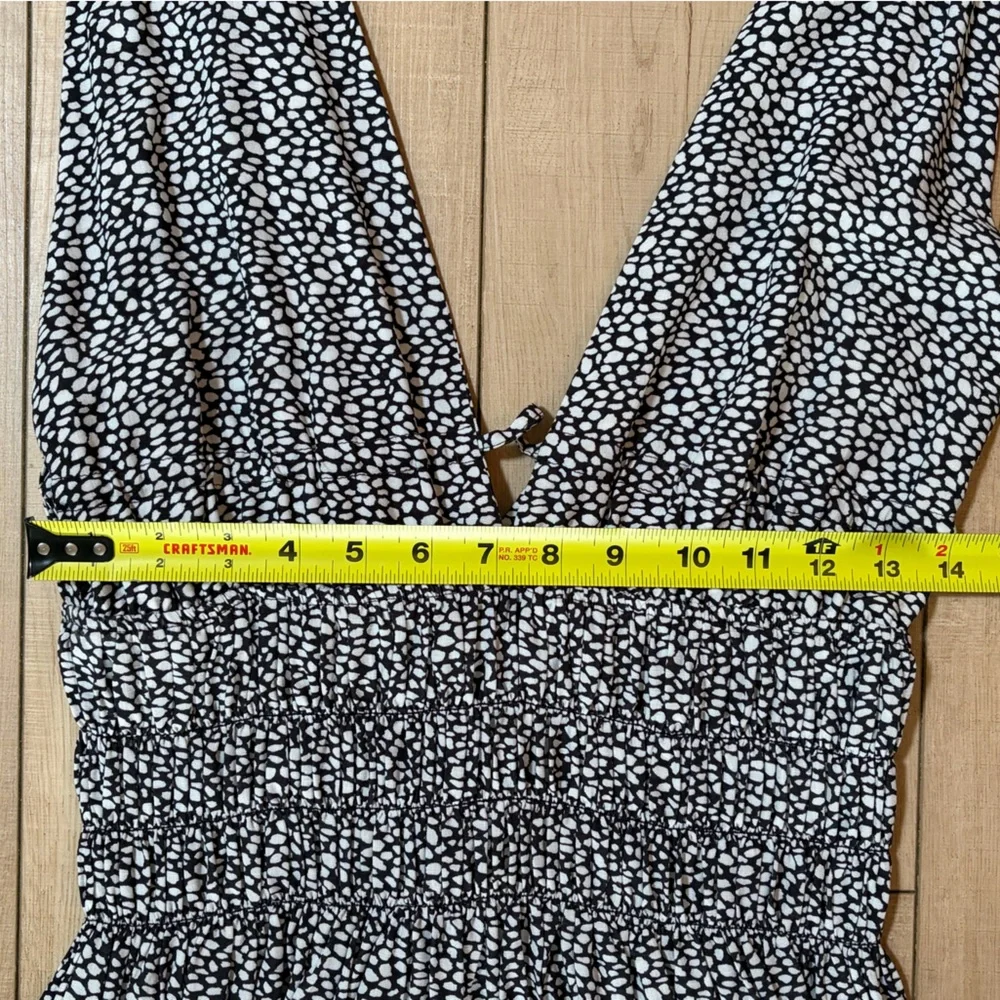 Maaji Boho Printed Sleeveless Mini Dress Size M Elastic Empire Waist Tassel Tie